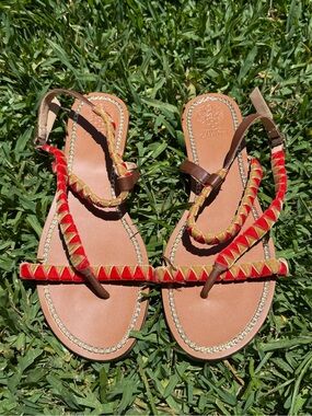 Vince Camuto Red & Gold Velvet Braided Strap Sandals